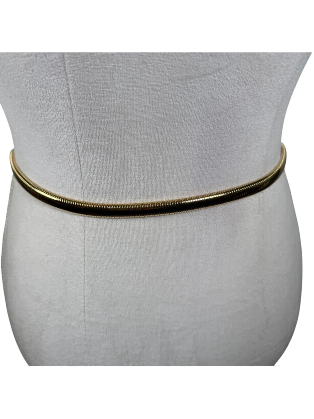 Vintage 70s Stretch Gold Metal Chain Belt Ribbon Twist Buckle Retro Glam Sz S/M